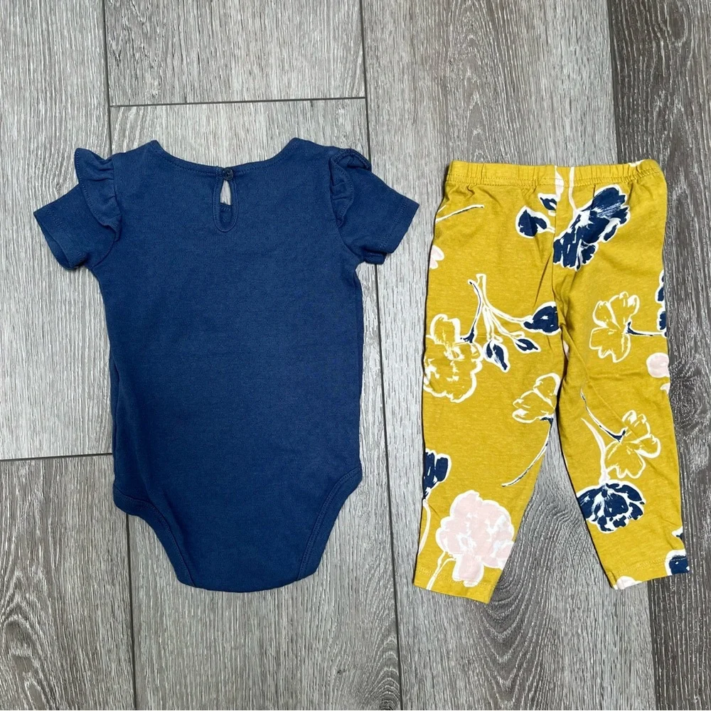 CARTERS 2PC SHORT SLEEVE BODYSUIT AND PANTS OUTFIT BLUE YELLOW 12MO